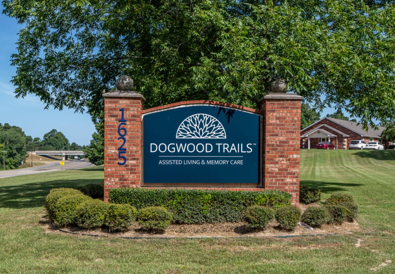 Entrance Monument Sign with Brick Pillars at Assisted Living Facility Entrance Monument Sign with Brick Pillars at Assisted Living Facility